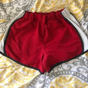 Red black and white athletic shorts